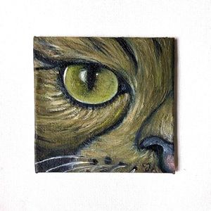 Cat Eye Signed Original Mini Oil Painting Magnet